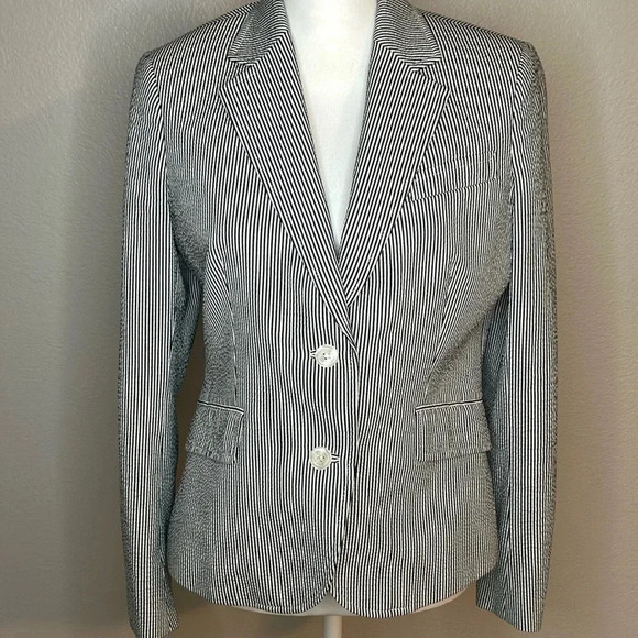 Anne Klein seer sucker black/white blazer size 8 - Picture 1 of 11